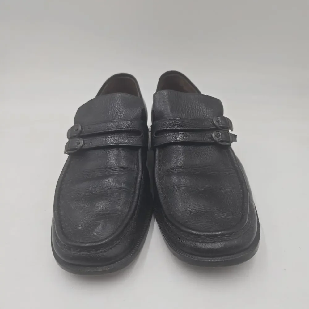 Men's Vintage Rare 1980's German Loafers Shoes Black Leather Double Monk Strap